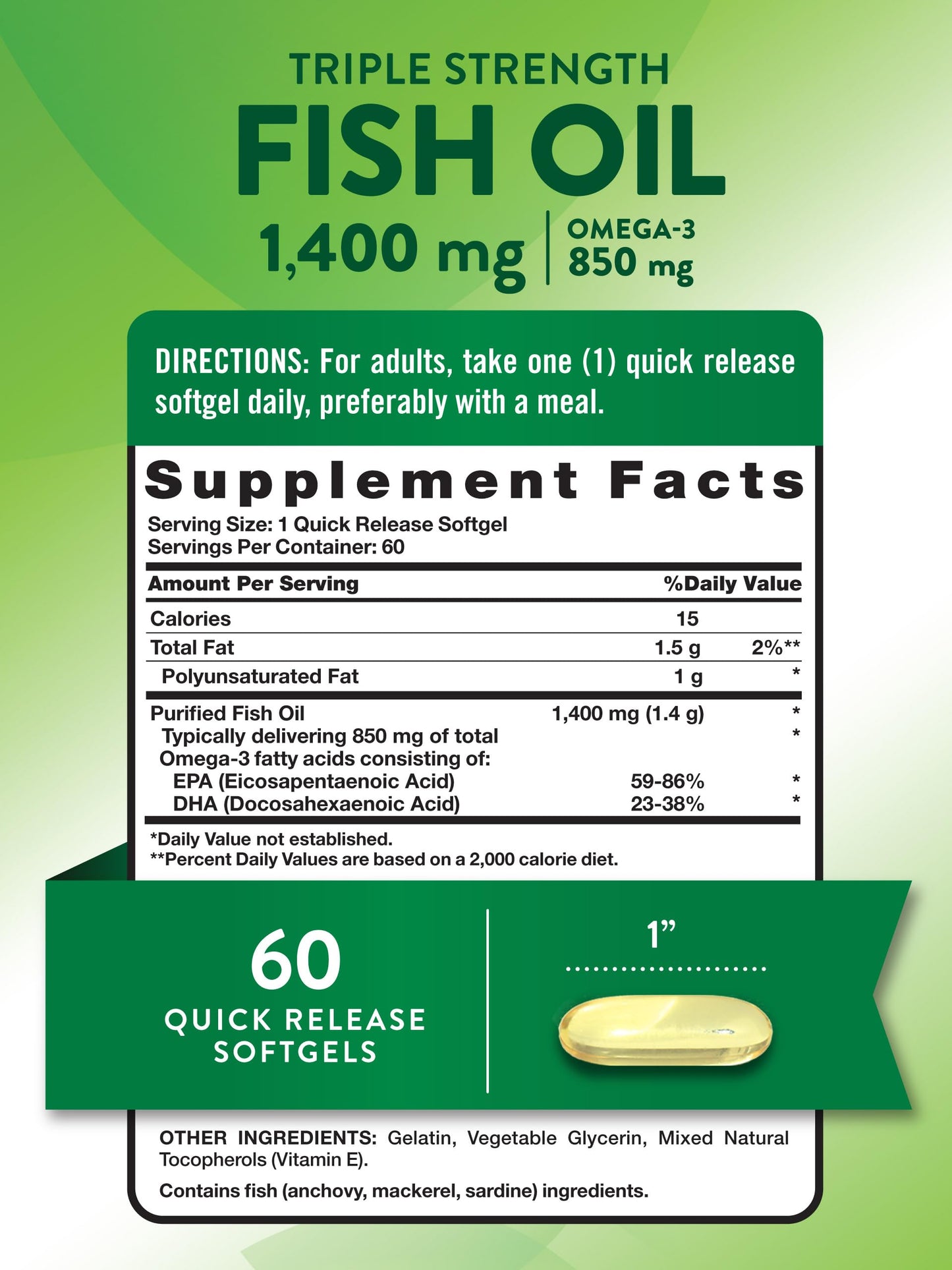 Nature's Truth Triple Strength Fish Oil Softgels - 1400 mg | 60 Count | Active Omega-3 | Non-GMO & Gluten Free
