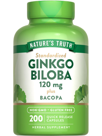 Nature's Truth Ginkgo Biloba 120mg with Bacopa – 200 Quick Release Capsules | Standardized Extract, Non-GMO & Gluten Free