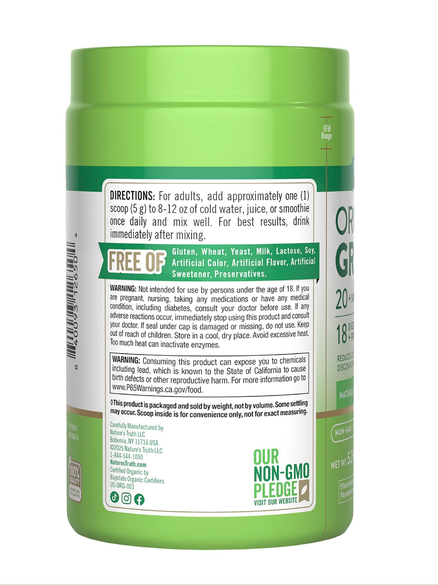 Nature's Truth Organic Greens Blend Powder – 20+ Superfoods, Vegan & Gluten Free