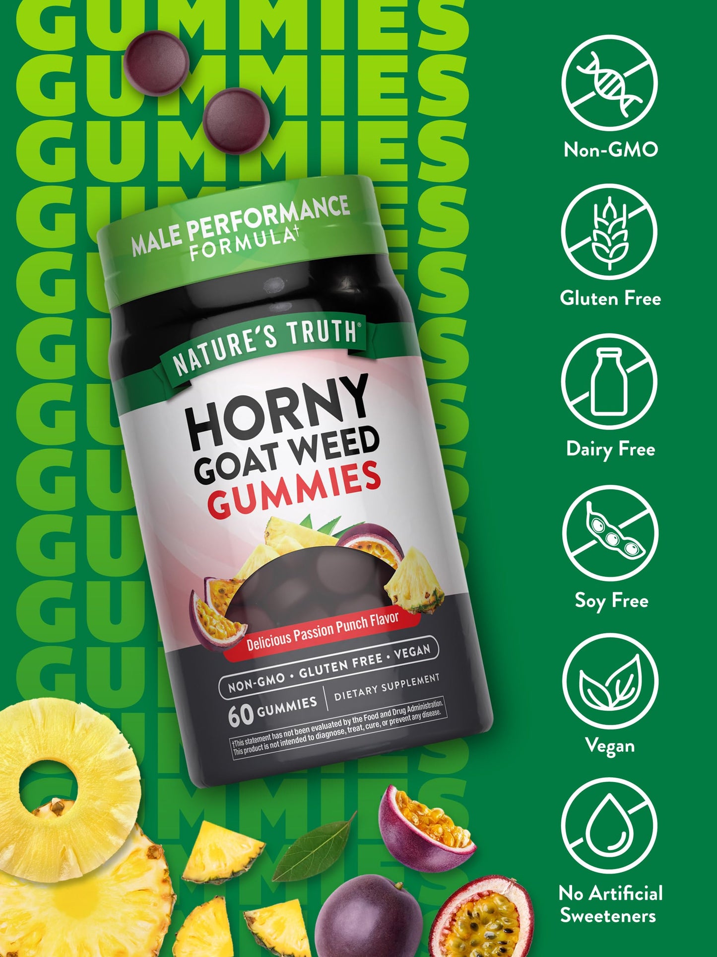Nature's Truth Horny Goat Weed Gummies with Maca Root | Vegan, Gluten Free for Men | Passion Punch (Pack of 2)