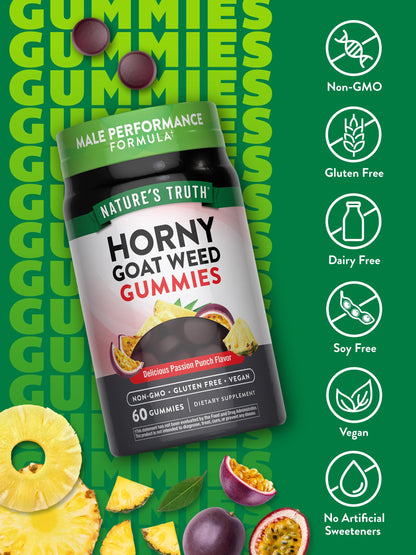 Nature's Truth Horny Goat Weed Gummies with Maca Root | Vegan, Gluten Free for Men | Passion Punch (Pack of 2)
