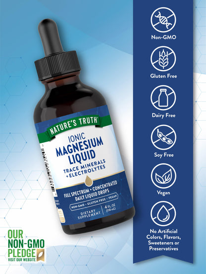 Nature's Truth Ionic Magnesium Liquid Drops – 200 mg, 4 oz | Electrolytes & Trace Minerals, Vegan, Non-GMO, Gluten Free