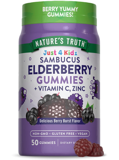 Nature's Truth Kids Elderberry Gummies | 50 Count | Zinc & Vitamin C | Vegan, Non-GMO & Gluten Free