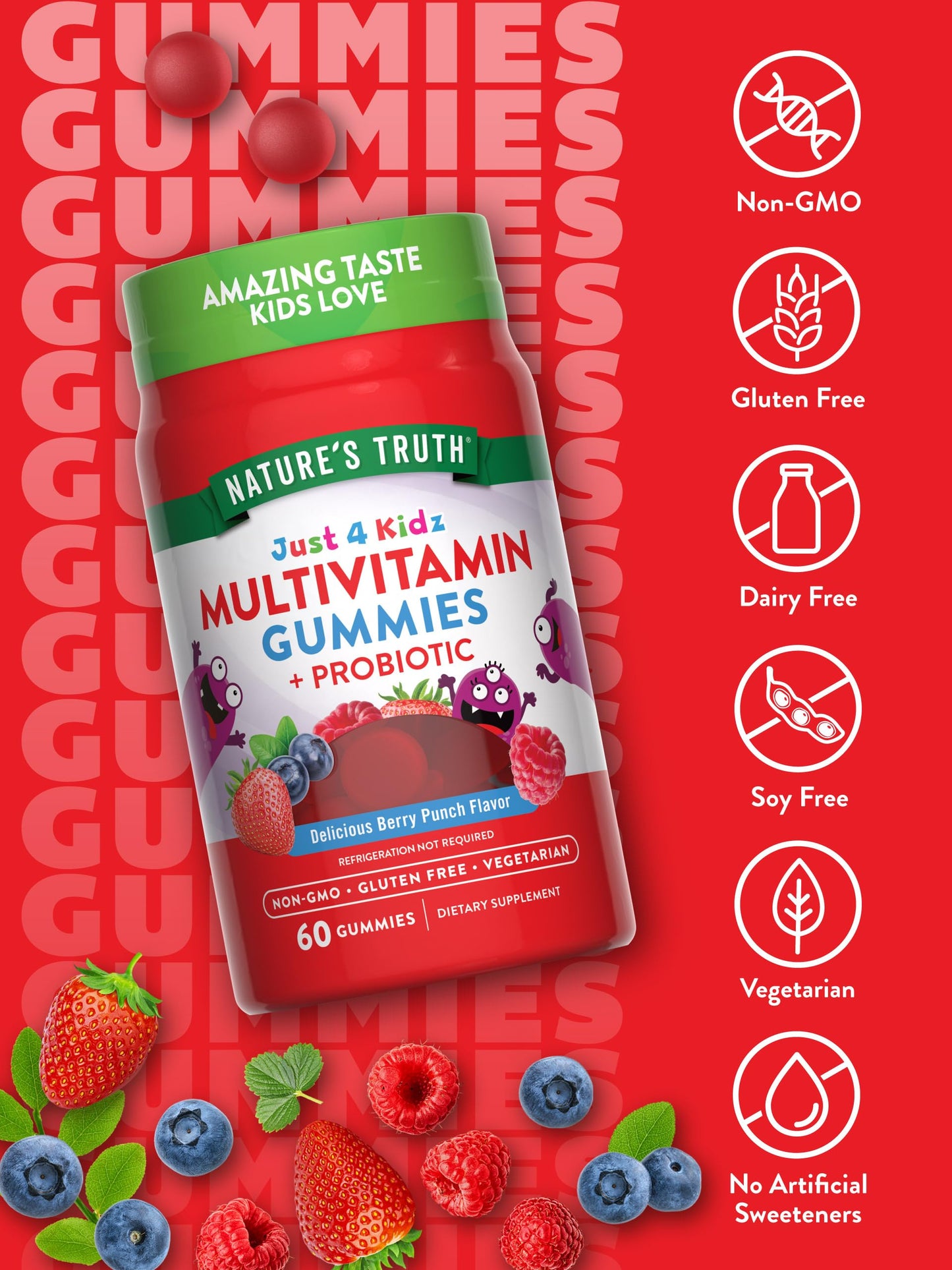 Nature's Truth Kids Multivitamin Gummies with Probiotics - Berry Punch (60 Count)