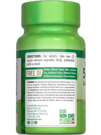 Nature's Truth L-Methylfolate 15mg | 60 Capsules | Non-GMO & Gluten Free | Extra Strength