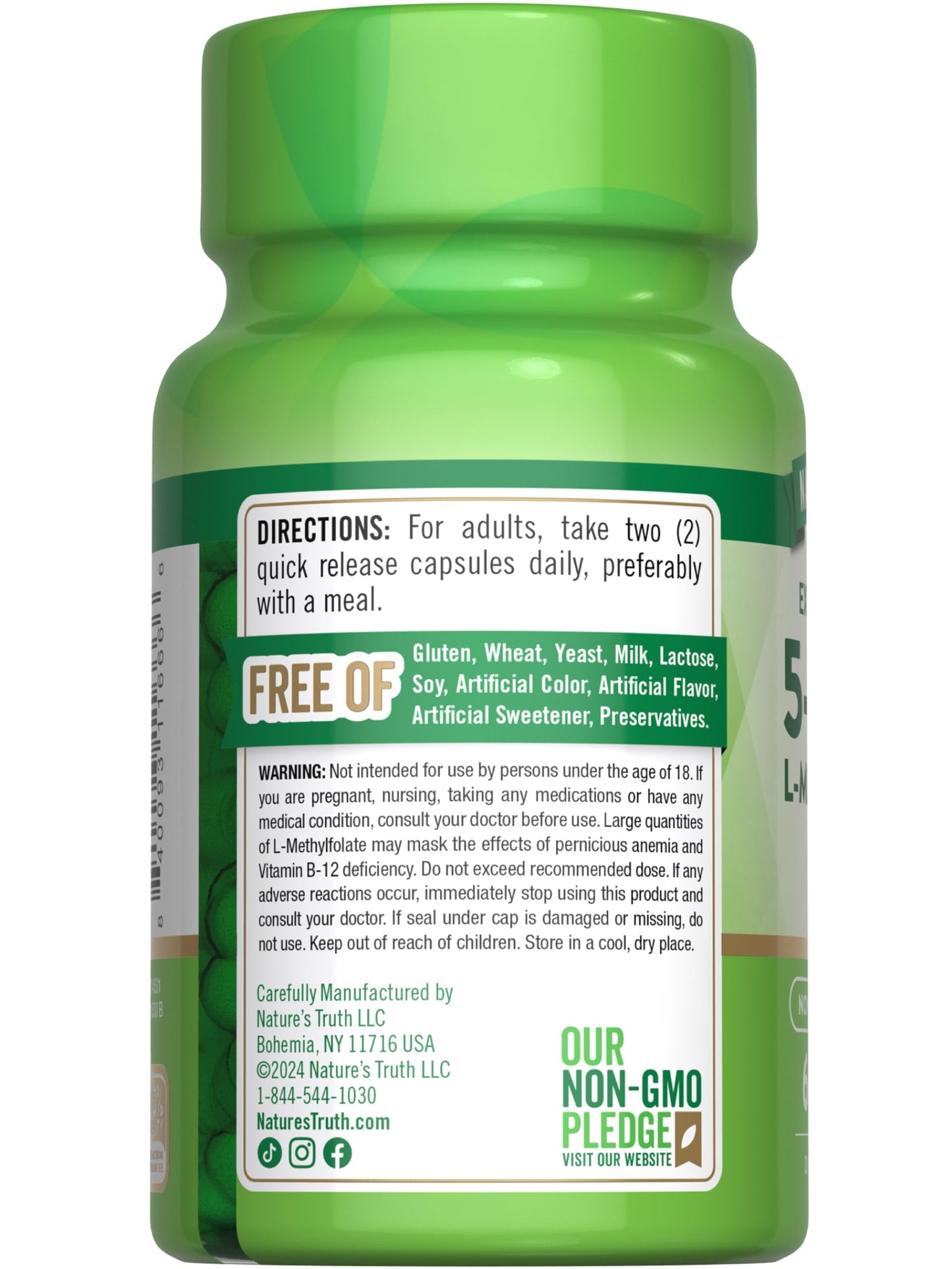 Nature's Truth L-Methylfolate 15mg – 60 Capsules – Extra Strength Pack of 2 | Non-GMO & Gluten Free