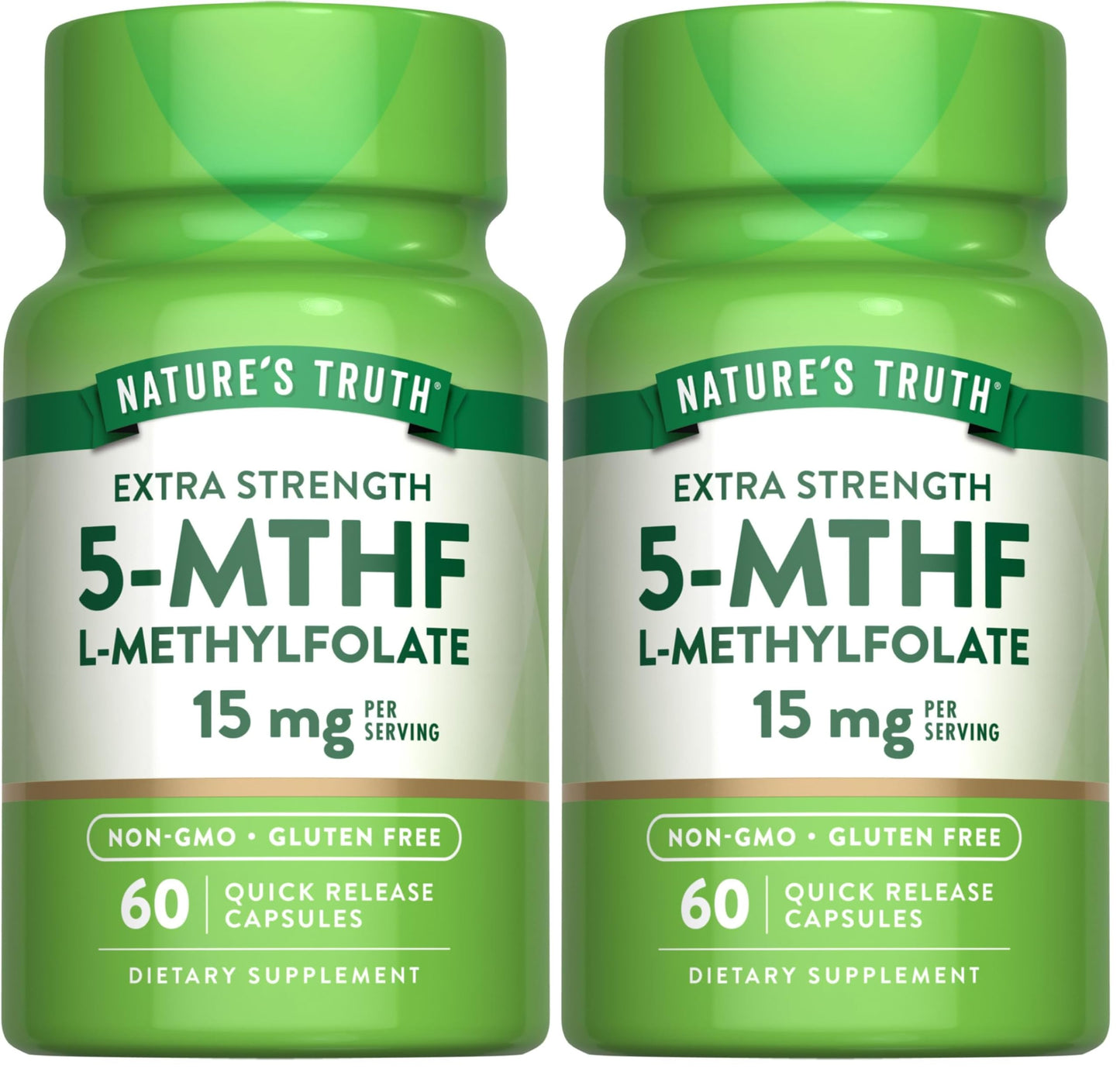 Nature's Truth L-Methylfolate 15mg – 60 Capsules – Extra Strength Pack of 2 | Non-GMO & Gluten Free