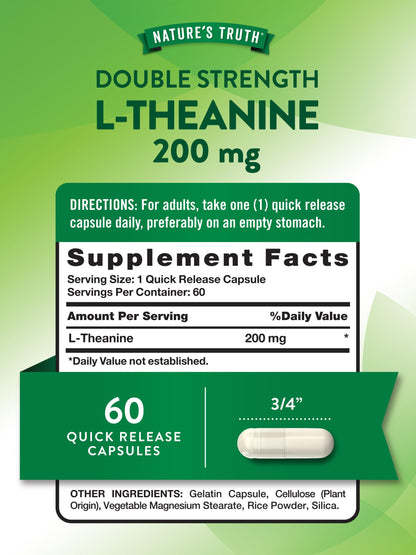 Nature's Truth L Theanine | 200mg | 60 Quick Release Capsules | Non-GMO & Gluten Free