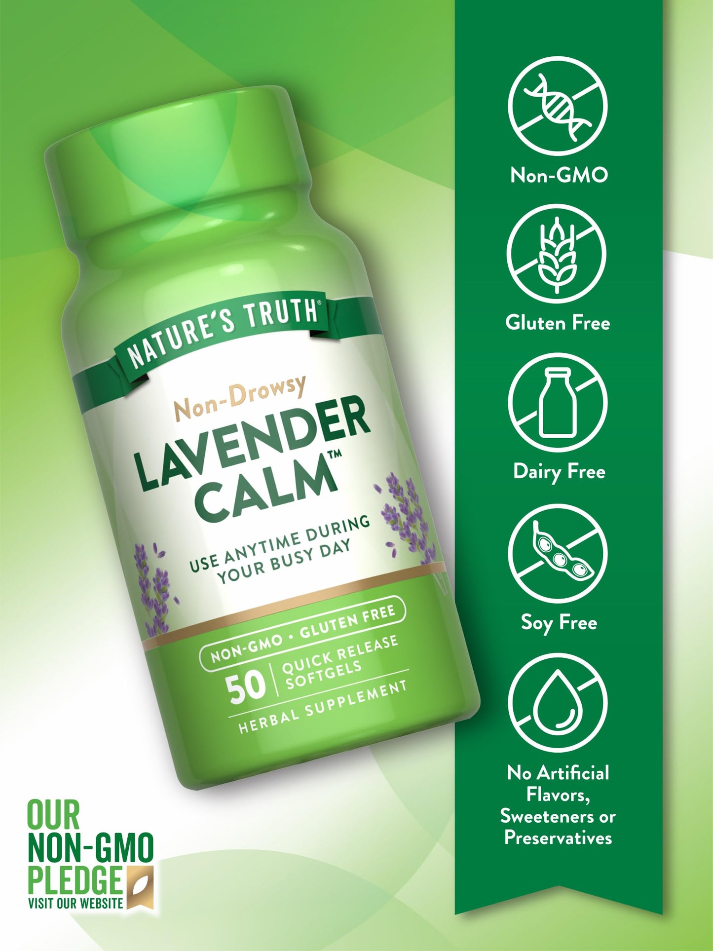 Nature's Truth Lavender Calm Softgels | 50 Count | Non-Drowsy, Non-GMO, Gluten Free
