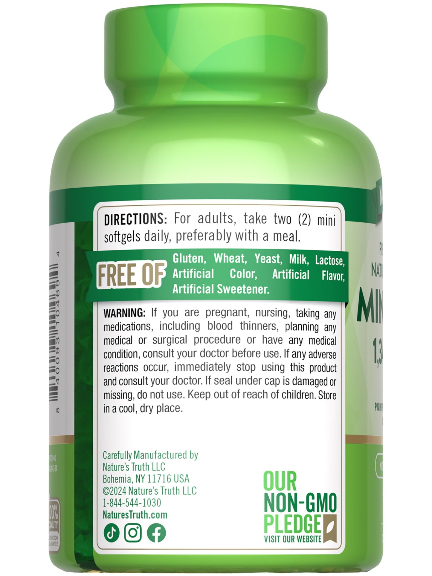Nature's Truth Mini Fish Oil Omega-3 1340 mg | 100 Softgels | Burpless Lemon