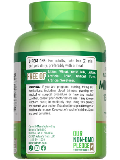 Nature's Truth Mini Fish Oil Omega-3 1340 mg | 100 Softgels | Burpless Lemon