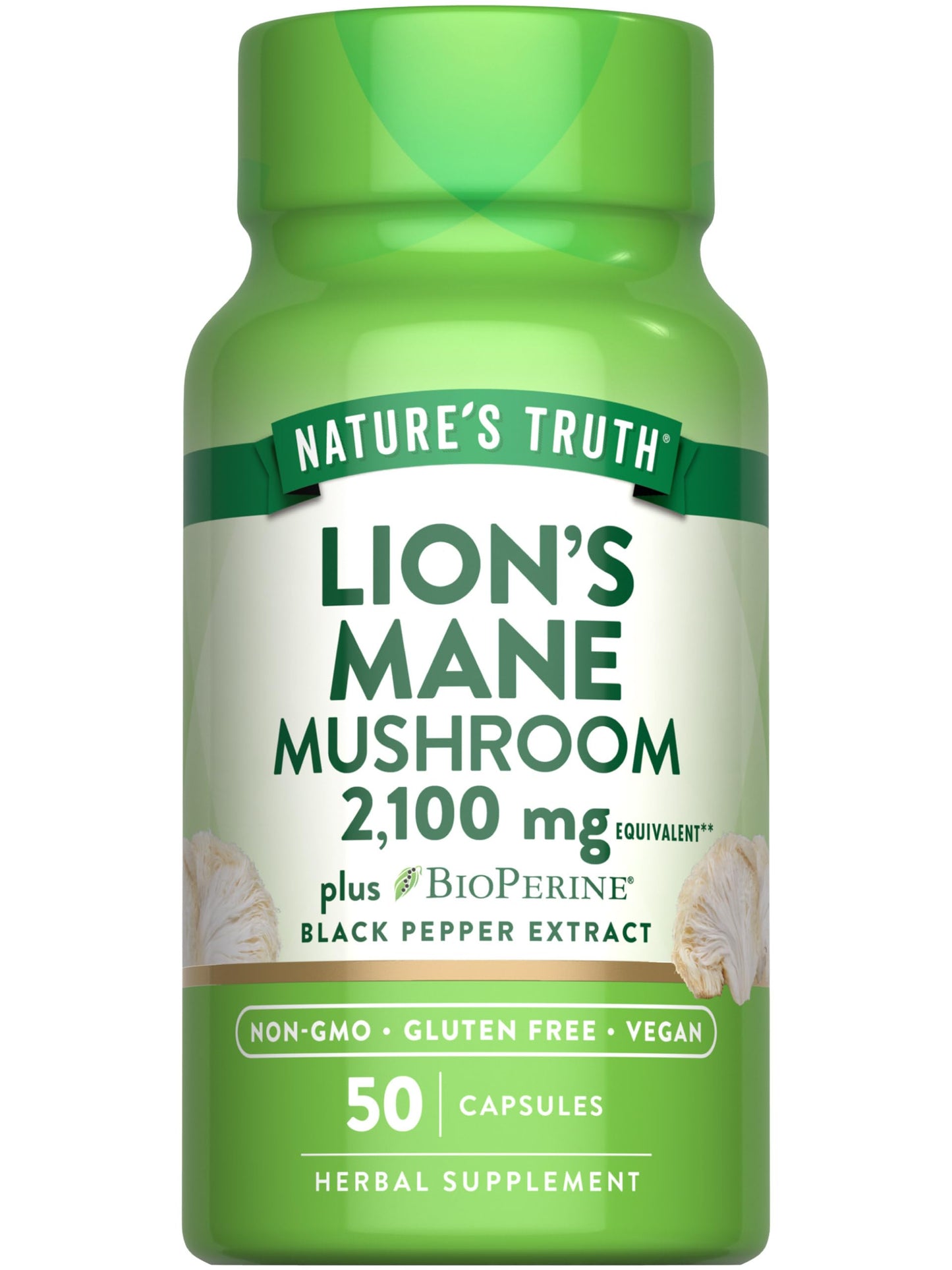 Nature's Truth Lions Mane 2100mg Capsules - 50 Count - Vegan, Gluten Free & Non-GMO