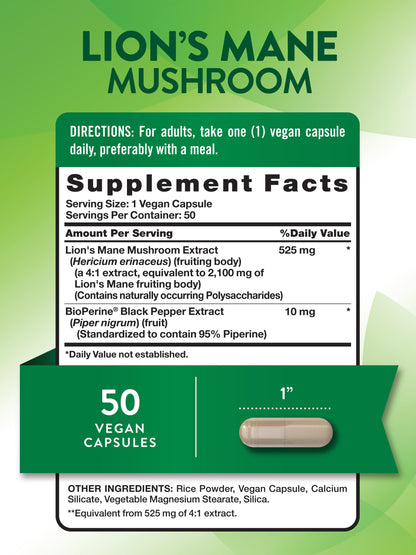 Nature's Truth Lions Mane 2100mg Capsules - 50 Count - Vegan, Gluten Free & Non-GMO