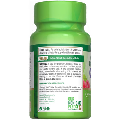 Nature's Truth Probiotic Chewable – 6 Billion CFU, 14 Strains, Berry Flavor | Vegetarian, Non-GMO, Gluten Free | 60 Count