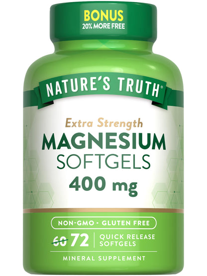 Nature's Truth Magnesium 400mg – 72 Softgels | Extra Strength, Non-GMO, Gluten Free