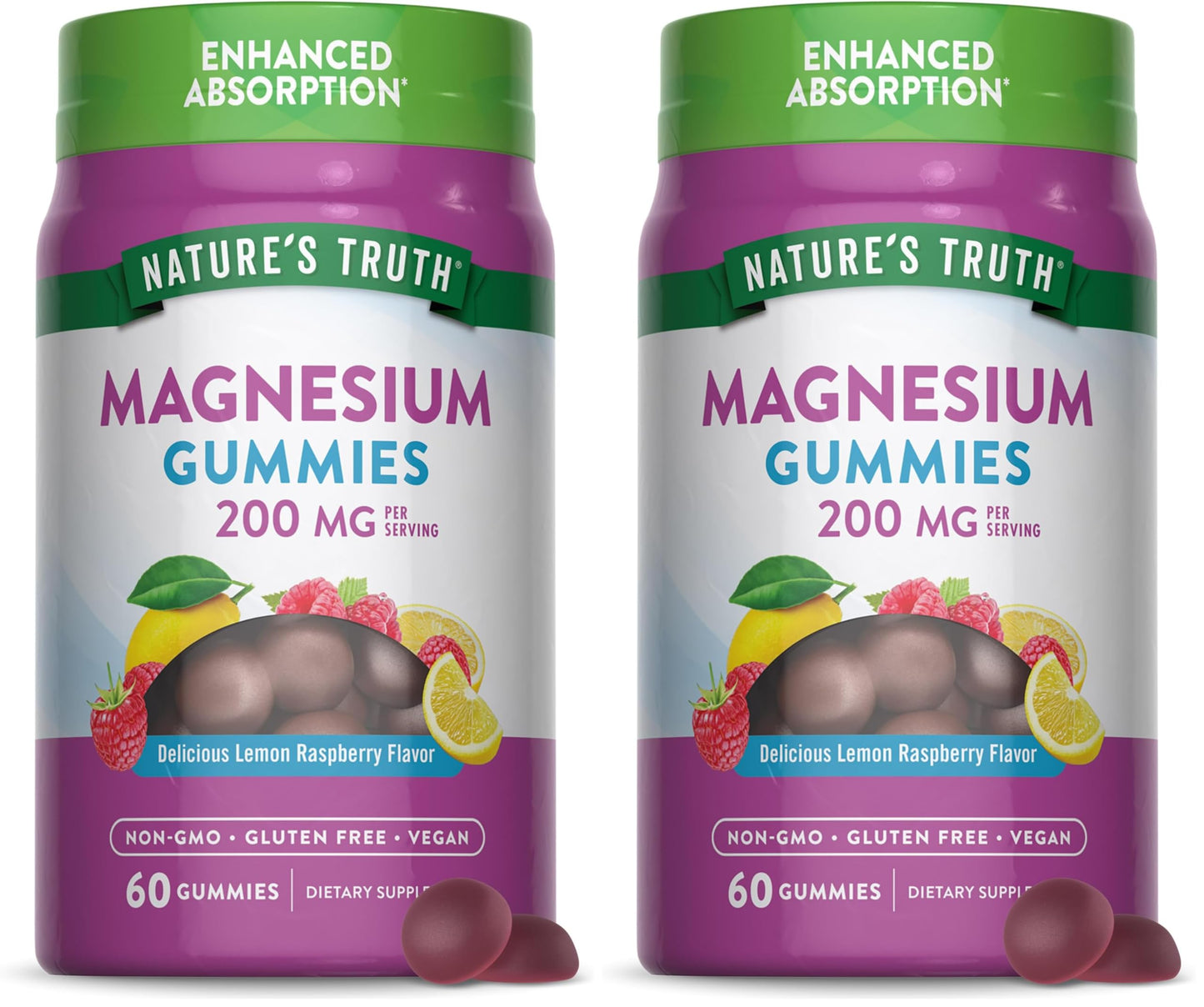 Nature's Truth Magnesium Gummies for Adults – 200 mg, 60 Count (Pack of 2) | Vegan, Non-GMO & Gluten Free