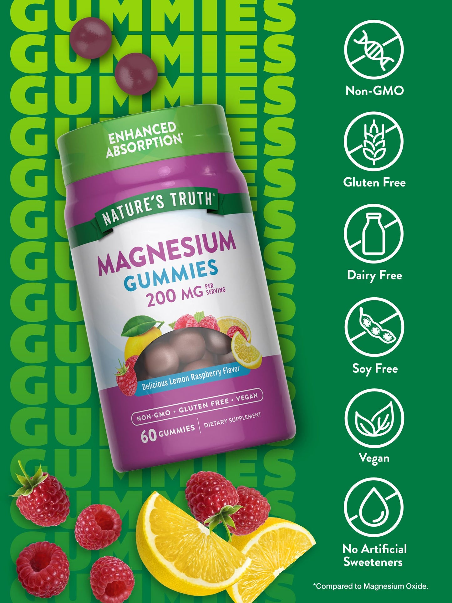 Nature's Truth Magnesium Gummies for Adults – 200 mg, 60 Count (Pack of 2) | Vegan, Non-GMO & Gluten Free