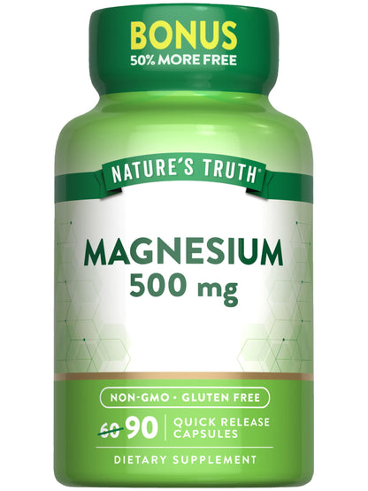 Nature's Truth Magnesium Oxide 500mg Capsules – 90 Count | Non-GMO & Gluten Free High Strength