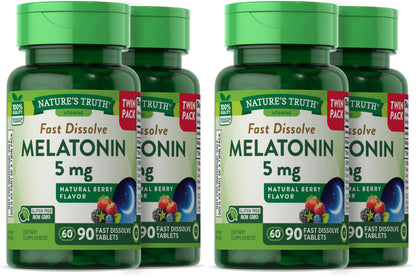 Nature's Truth Melatonin 5 mg | 180 Fast Dissolve Tablets (2 X 90 Twin Pack) | Natural Berry Flavor | Vegetarian, Non-GMO, Gluten Free Supplement (Pack of 2)