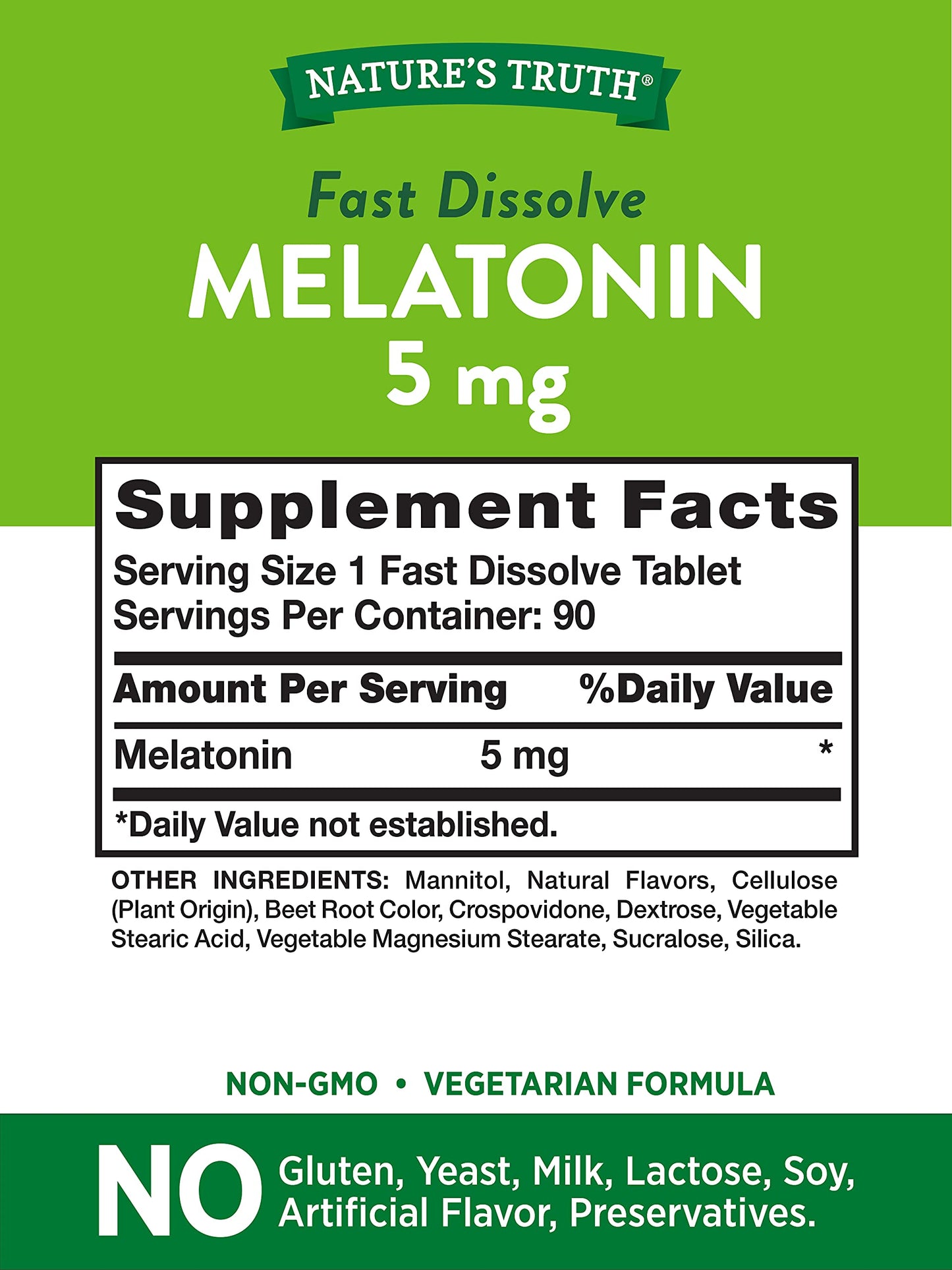 Nature's Truth Melatonin 5 mg Fast-Dissolve – Berry Flavor, 180 Tablets (Twin Pack) | Vegetarian, Non-GMO, Gluten Free
