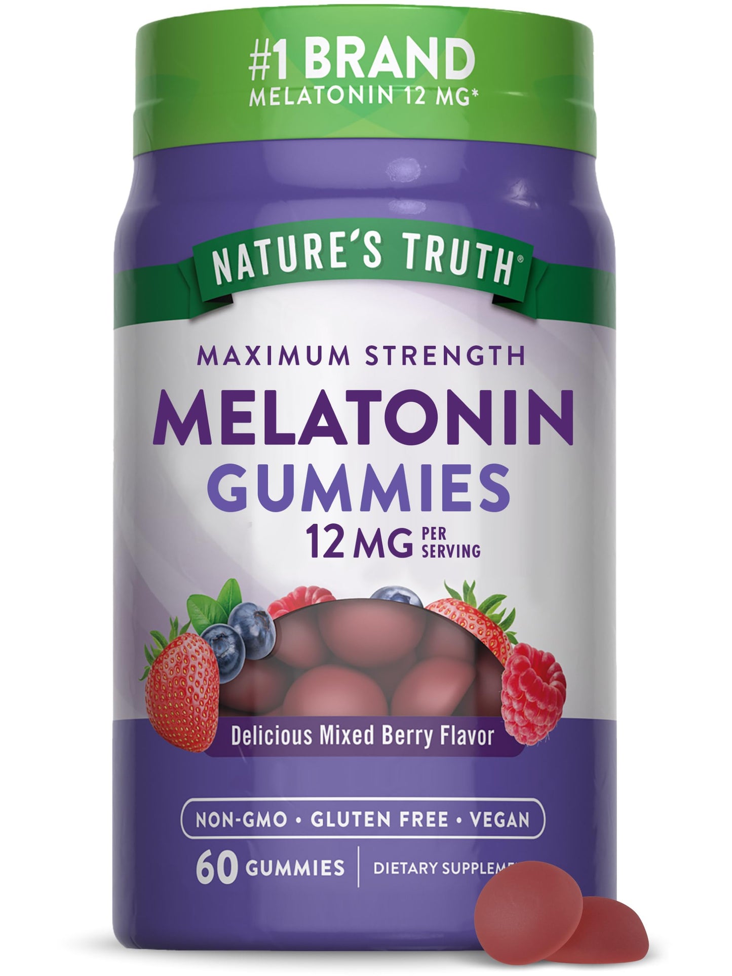 Nature's Truth Melatonin Gummies 12 mg | Mixed Berry – Vegan, Non-GMO & Gluten Free