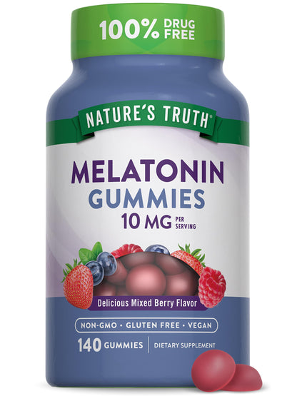 Nature's Truth Melatonin Gummies - 10 mg, Berry (140 Count) – Vegan, Non-GMO & Gluten Free
