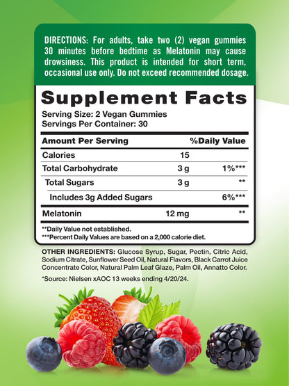 Nature's Truth Melatonin Gummies 12 mg | Mixed Berry – Vegan, Non-GMO & Gluten Free