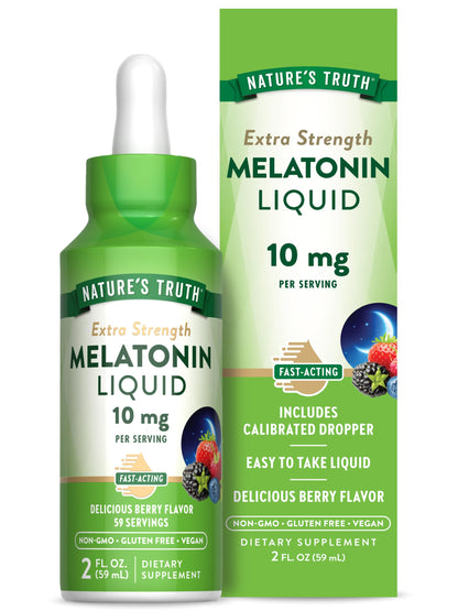 Nature's Truth Melatonin Liquid 10 mg Berry - Maximum Strength for Adults | Vegan, Non-GMO & Gluten Free