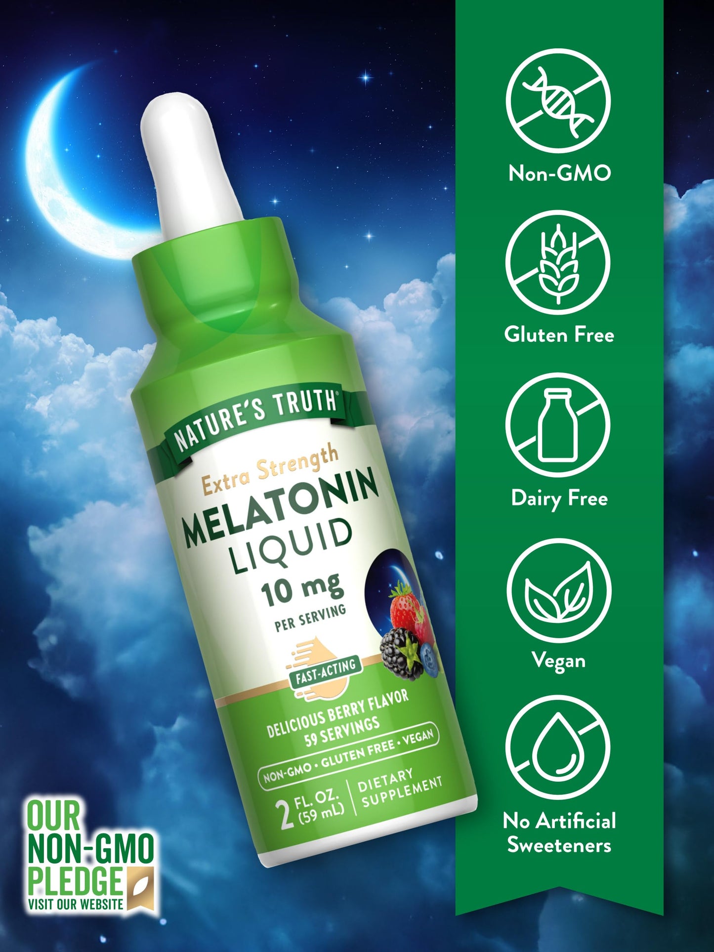 Nature's Truth Melatonin Liquid 10 mg Berry - Maximum Strength for Adults | Vegan, Non-GMO & Gluten Free