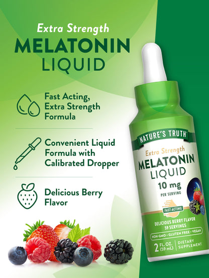 Nature's Truth Melatonin Liquid 10 mg Berry - Maximum Strength for Adults | Vegan, Non-GMO & Gluten Free