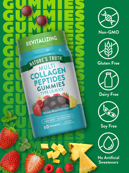 Nature's Truth Multi Collagen Gummies – Types I–X | 60 Count | Non-GMO & Gluten Free | Mixed Fruit