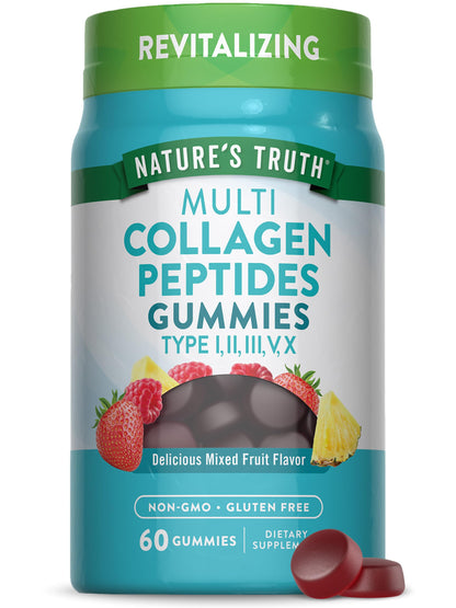 Nature's Truth Multi Collagen Gummies – Types I–X | 60 Count | Non-GMO & Gluten Free | Mixed Fruit