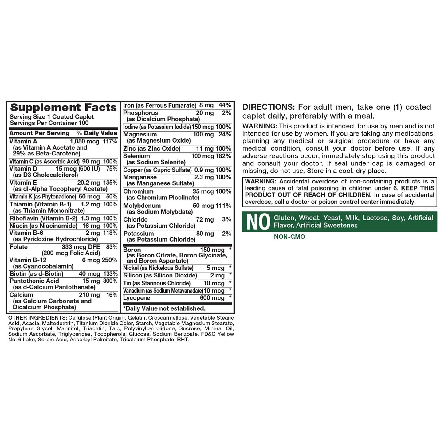 Nature's Truth Multivitamin for Men | Iron & Vitamins A, C, D & E | 100 Caplets | Non-GMO & Gluten Free for Adults