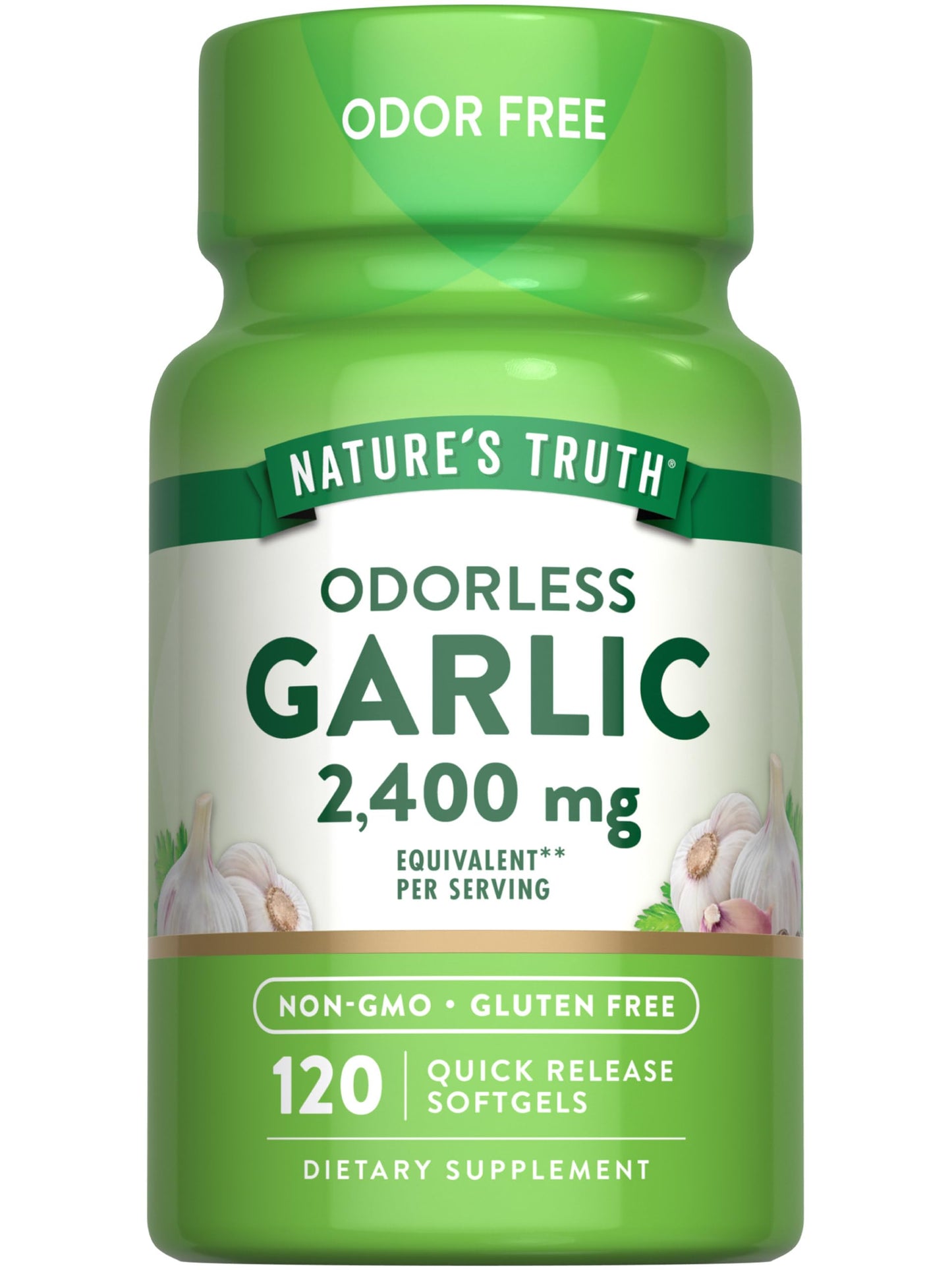 Nature's Truth Odorless Garlic 2400 mg | 120 Softgels | Non-GMO, Gluten Free