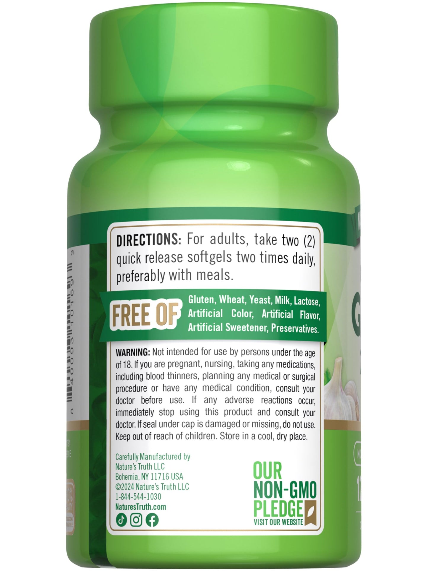 Nature's Truth Odorless Garlic 2400 mg | 120 Softgels | Non-GMO, Gluten Free