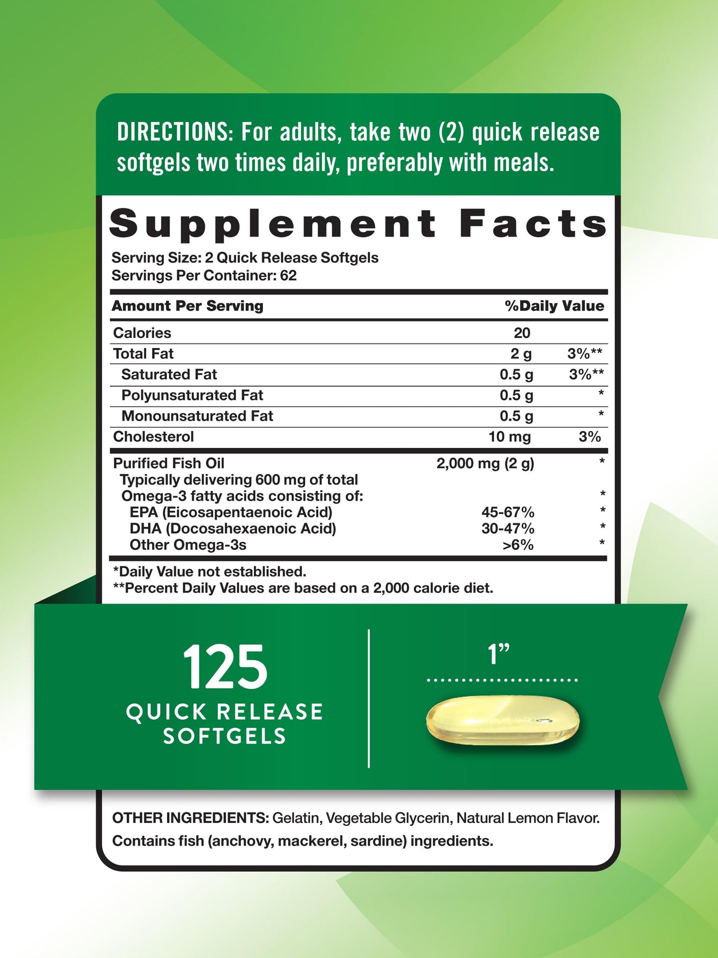 Nature's Truth Omega-3 Fish Oil 2000 mg | 125 Softgels | Lemon | Non-GMO & Gluten Free