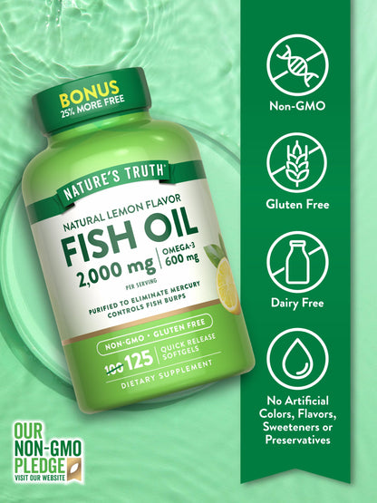 Nature's Truth Omega-3 Fish Oil 2000 mg | 125 Softgels | Lemon | Non-GMO & Gluten Free