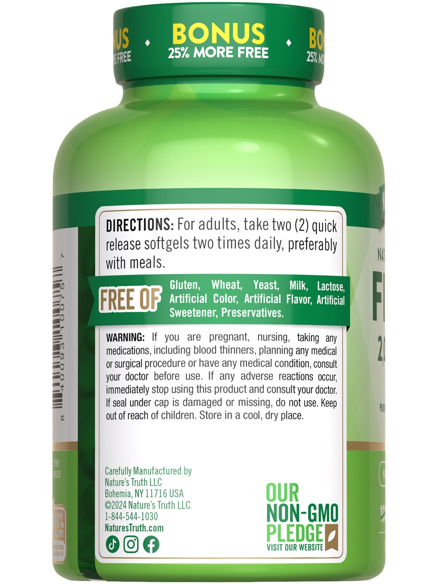 Nature's Truth Omega-3 Fish Oil 2000 mg | 125 Softgels | Lemon | Non-GMO & Gluten Free