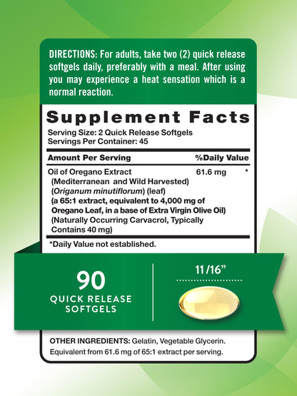 Nature's Truth Oregano Oil Softgels – 90 Softgels with Carvacrol – Non-GMO & Gluten Free