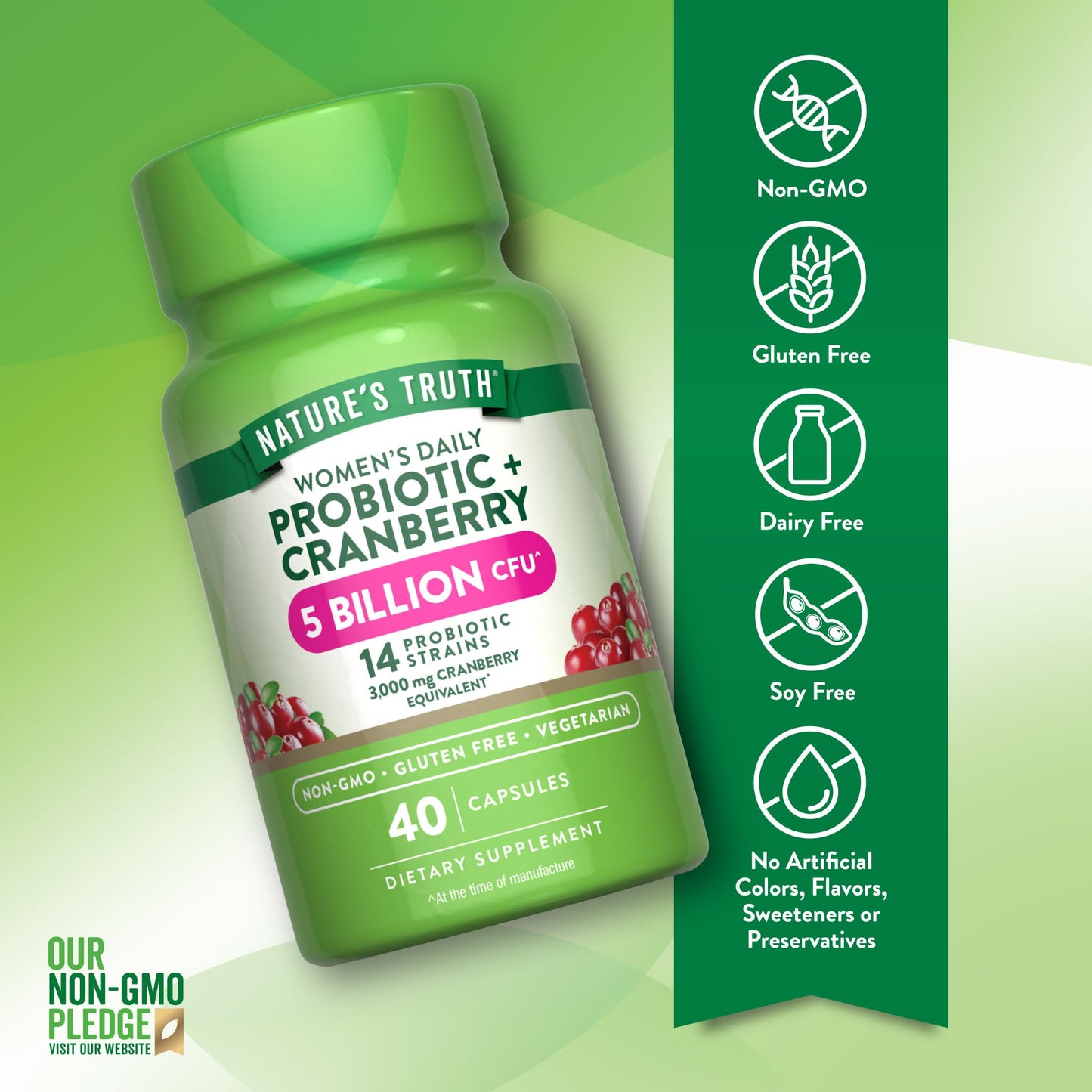 Nature's Truth Probiotics for Women | 5 Billion CFUs Daily | 40 Vegetarian Capsules | Cranberry | Non-GMO & Gluten Free