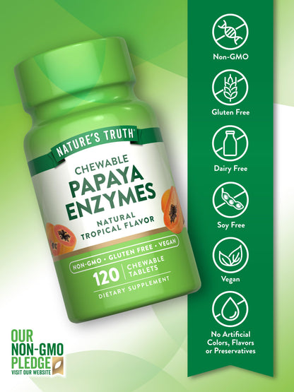Nature's Truth Papaya Enzyme Chewable Tablets - 120 Count | Vegan, Non-GMO & Gluten Free