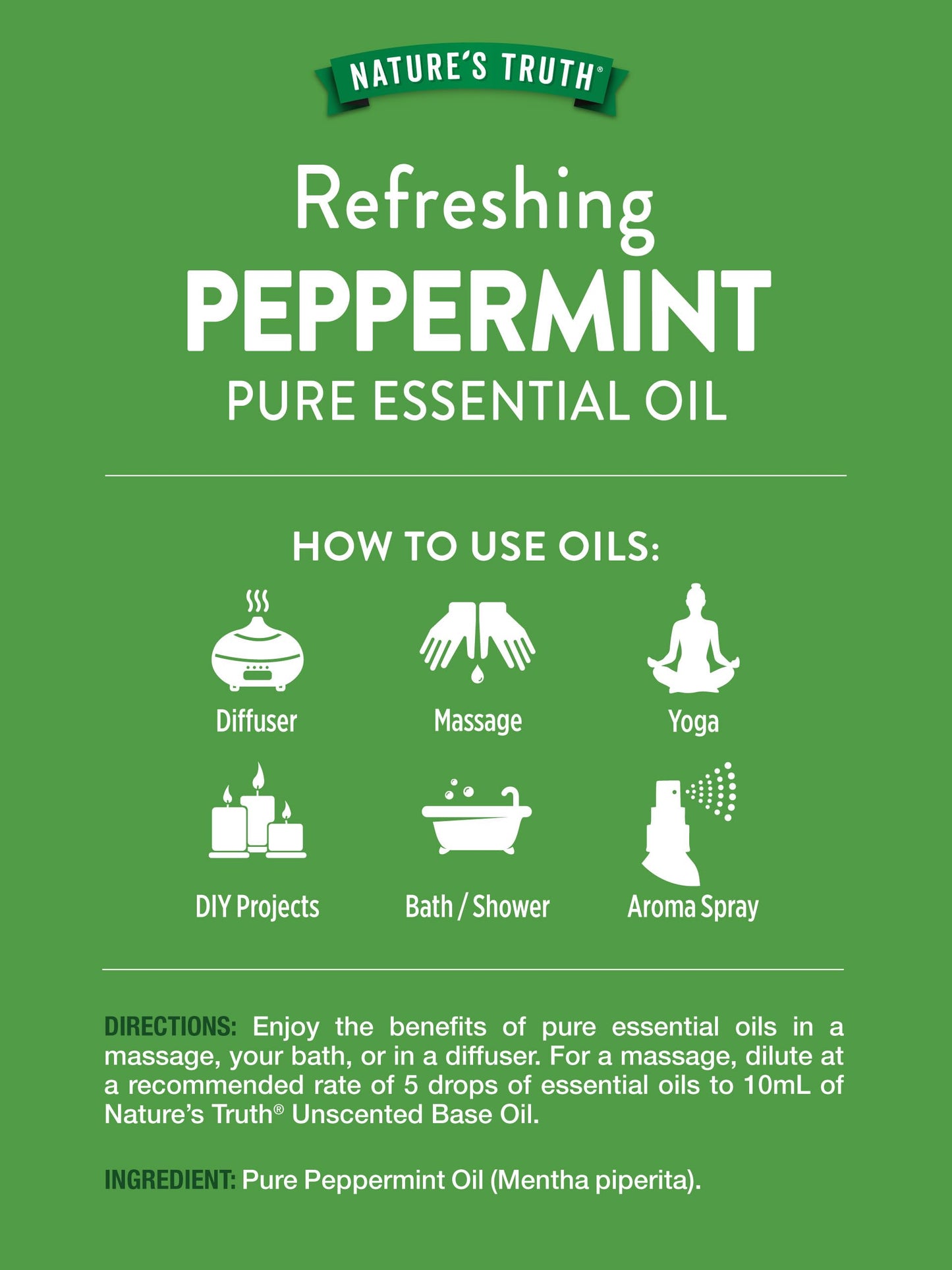 Nature's Truth Peppermint Essential Oil 15 mL | Diffusers & Aromatherapy | Plant-Based, Non-GMO & Gluten Free