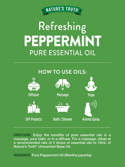 Nature's Truth Peppermint Essential Oil 15 mL | Diffusers & Aromatherapy | Plant-Based, Non-GMO & Gluten Free