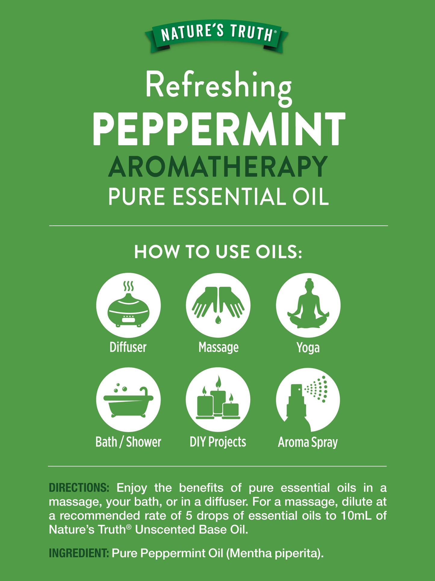 Nature's Truth Peppermint Essential Oil - 2 x 2 fl oz | Diffuser, Shower or Bath | Mentha Piperita | Plant Based, Non-GMO & Gluten Free