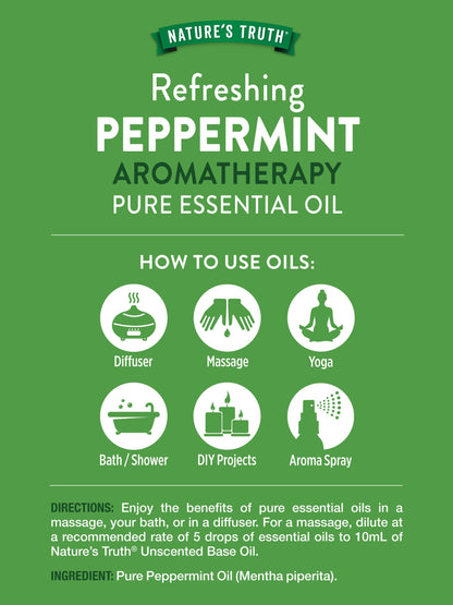 Nature's Truth Peppermint Essential Oil - 2 x 2 fl oz | Diffuser, Shower or Bath | Mentha Piperita | Plant Based, Non-GMO & Gluten Free