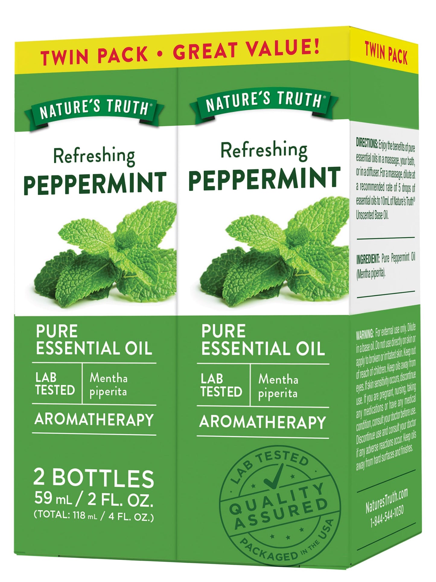 Nature's Truth Peppermint Essential Oil - 2 x 2 fl oz | Diffuser, Shower or Bath | Mentha Piperita | Plant Based, Non-GMO & Gluten Free