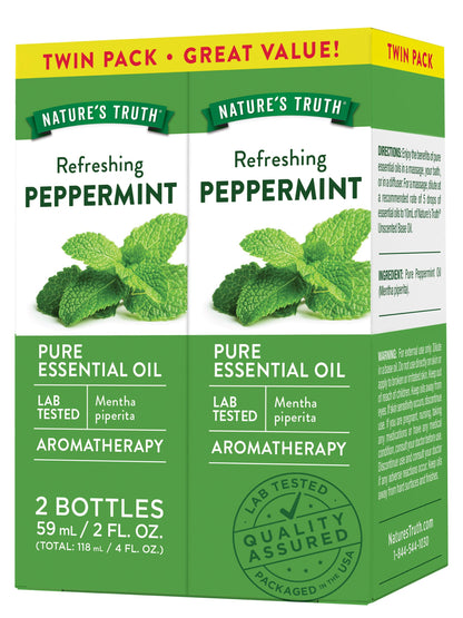 Nature's Truth Peppermint Essential Oil - 2 x 2 fl oz | Diffuser, Shower or Bath | Mentha Piperita | Plant Based, Non-GMO & Gluten Free