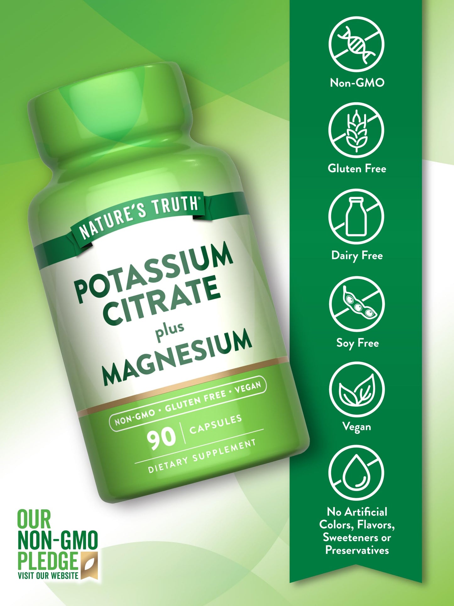 Nature’s Truth Potassium Citrate + Magnesium Capsules – 90 Count | Vegan, Non-GMO, Gluten Free