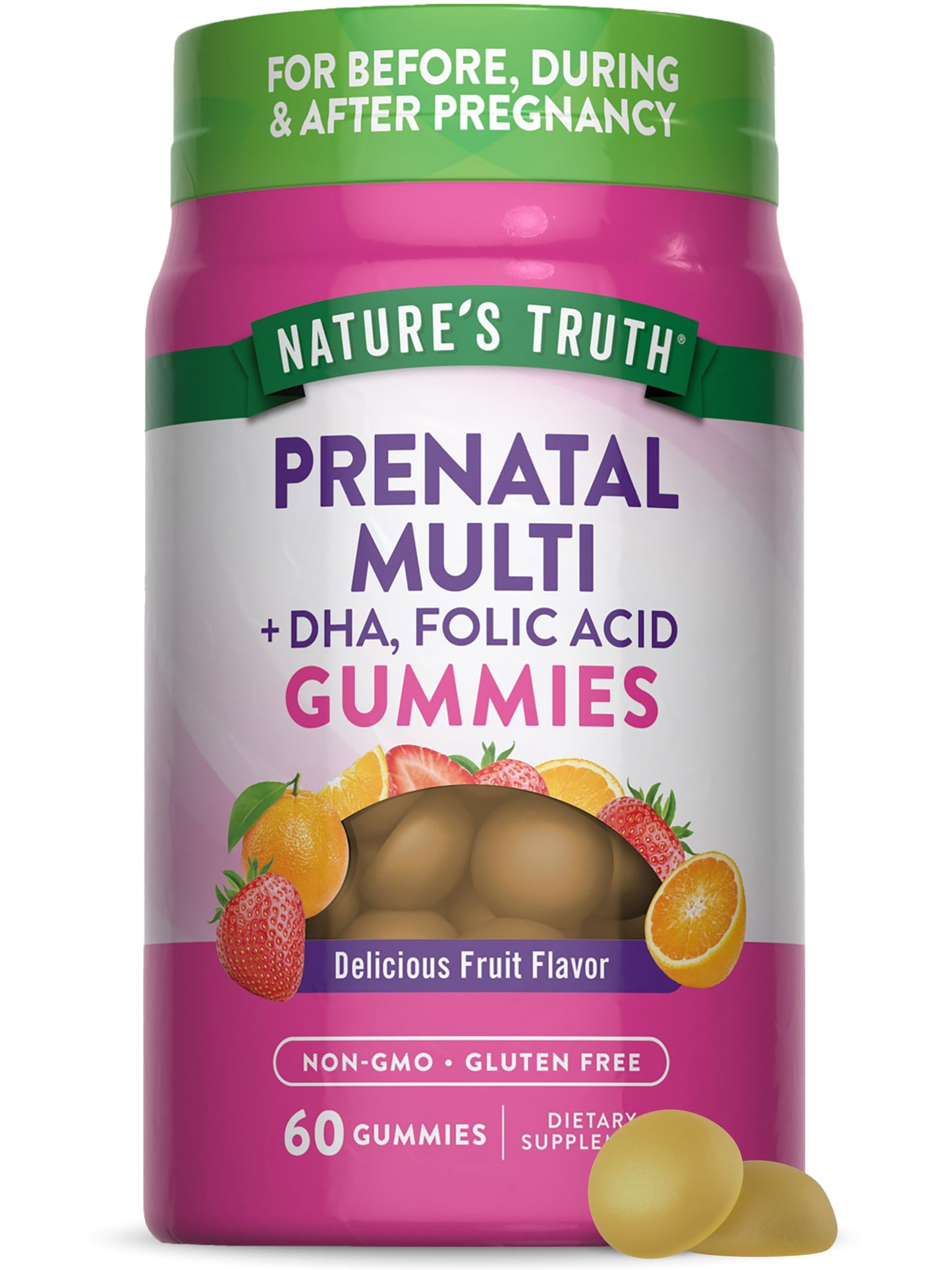 Nature's Truth Prenatal Gummies – DHA & Folic Acid, 60 Count, Fruit Flavor, Gluten Free