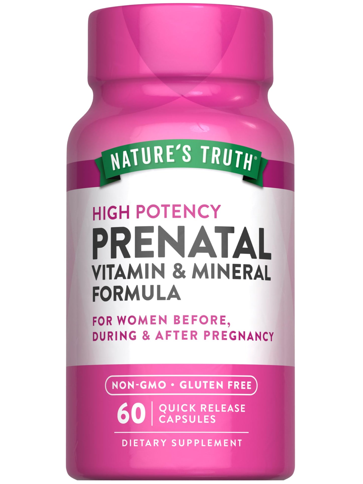 Nature's Truth Prenatal Vitamins with Folic Acid - 60 Capsules | Non-GMO & Gluten Free